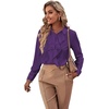 image:imageLYANER Womens Ruffle Front Blouse Collar Neck Button Down Long Sleeve Ruffled Shirt Dressy Work TopDark Purple
