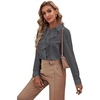 image:imageLYANER Womens Ruffle Front Blouse Collar Neck Button Down Long Sleeve Ruffled Shirt Dressy Work TopDeep Gray