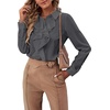 image:imageLYANER Womens Ruffle Front Blouse Collar Neck Button Down Long Sleeve Ruffled Shirt Dressy Work TopDeep Gray
