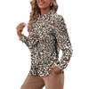 image:imageLYANER Womens Ruffle Front Blouse Collar Neck Button Down Long Sleeve Ruffled Shirt Dressy Work TopLeopard Beige