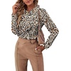 image:imageLYANER Womens Ruffle Front Blouse Collar Neck Button Down Long Sleeve Ruffled Shirt Dressy Work TopLeopard Beige