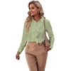 image:imageLYANER Womens Ruffle Front Blouse Collar Neck Button Down Long Sleeve Ruffled Shirt Dressy Work TopLight Green
