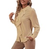 image:imageLYANER Womens Ruffle Front Blouse Collar Neck Button Down Long Sleeve Ruffled Shirt Dressy Work TopLight Khaki