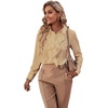 image:imageLYANER Womens Ruffle Front Blouse Collar Neck Button Down Long Sleeve Ruffled Shirt Dressy Work TopLight Khaki