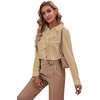 image:imageLYANER Womens Ruffle Front Blouse Collar Neck Button Down Long Sleeve Ruffled Shirt Dressy Work TopLight Khaki