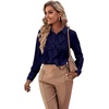image:imageLYANER Womens Ruffle Front Blouse Collar Neck Button Down Long Sleeve Ruffled Shirt Dressy Work TopNavy Blue