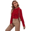 image:imageLYANER Womens Ruffle Front Blouse Collar Neck Button Down Long Sleeve Ruffled Shirt Dressy Work TopRed