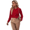 image:imageLYANER Womens Ruffle Front Blouse Collar Neck Button Down Long Sleeve Ruffled Shirt Dressy Work TopRed