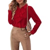 image:imageLYANER Womens Ruffle Front Blouse Collar Neck Button Down Long Sleeve Ruffled Shirt Dressy Work TopRed