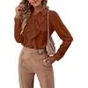 image:imageLYANER Womens Ruffle Front Blouse Collar Neck Button Down Long Sleeve Ruffled Shirt Dressy Work TopSolid Caramel