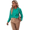 image:imageLYANER Womens Ruffle Front Blouse Collar Neck Button Down Long Sleeve Ruffled Shirt Dressy Work TopTurquoise