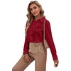 image:imageLYANER Womens Ruffle Front Blouse Collar Neck Button Down Long Sleeve Ruffled Shirt Dressy Work TopWine Red