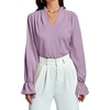 image:imageLYANER Womens Ruffle V Neck Solid Long Sleeve Chiffon Blouse Shirt TopDusty Purple
