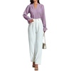 image:imageLYANER Womens Ruffle V Neck Solid Long Sleeve Chiffon Blouse Shirt TopDusty Purple