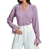 image:imageLYANER Womens Ruffle V Neck Solid Long Sleeve Chiffon Blouse Shirt TopDusty Purple