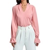 image:imageLYANER Womens Ruffle V Neck Solid Long Sleeve Chiffon Blouse Shirt TopPink