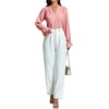 image:imageLYANER Womens Ruffle V Neck Solid Long Sleeve Chiffon Blouse Shirt TopPink