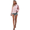 image:imageLYANER Womens Ruffle V Neck Solid Long Sleeve Chiffon Blouse Shirt TopPink