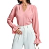 image:imageLYANER Womens Ruffle V Neck Solid Long Sleeve Chiffon Blouse Shirt TopPink
