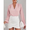 image:imageLYANER Womens Ruffle V Neck Solid Long Sleeve Chiffon Blouse Shirt TopPink