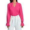 image:imageLYANER Womens Ruffle V Neck Solid Long Sleeve Chiffon Blouse Shirt TopRose