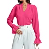 image:imageLYANER Womens Ruffle V Neck Solid Long Sleeve Chiffon Blouse Shirt TopRose