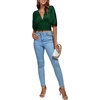 image:imageLYANER Womens Satin Deep V Neck Ruched Blouse Shirred Back Batwing Short Sleeve Crop TopDark Green