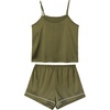 image:imageLYANER Womens Satin Pajamas Set 7pcs Silky Sleepwear Loungewear Cami Shorts and Button Down Long Sleeve Pjs SetArmy Green