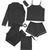 image:imageLYANER Womens Satin Pajamas Set 7pcs Silky Sleepwear Loungewear Cami Shorts and Button Down Long Sleeve Pjs SetBlack