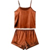 image:imageLYANER Womens Satin Pajamas Set 7pcs Silky Sleepwear Loungewear Cami Shorts and Button Down Long Sleeve Pjs SetCaramel