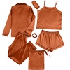 image:imageLYANER Womens Satin Pajamas Set 7pcs Silky Sleepwear Loungewear Cami Shorts and Button Down Long Sleeve Pjs SetCaramel