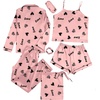 image:imageLYANER Womens Satin Pajamas Set 7pcs Silky Sleepwear Loungewear Cami Shorts and Button Down Long Sleeve Pjs SetHeart Pink