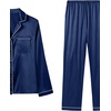 image:imageLYANER Womens Satin Pajamas Set 7pcs Silky Sleepwear Loungewear Cami Shorts and Button Down Long Sleeve Pjs SetNavy Blue