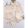 image:imageLYANER Womens Satin Pajamas Set 7pcs Silky Sleepwear Loungewear Cami Shorts and Button Down Long Sleeve Pjs SetPolka Dots Beige