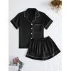image:imageLYANER Womens Satin Pajamas Set Short Sleeve Button Shirt Silky Sleepwear With Shorts Set PJBlack