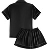 image:imageLYANER Womens Satin Pajamas Set Short Sleeve Button Shirt Silky Sleepwear With Shorts Set PJBlack