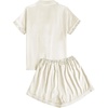 image:imageLYANER Womens Satin Pajamas Sets Short Sleeve Button Shirt Silky Sleepwear With Shorts PJsBeige