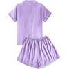 image:imageLYANER Womens Satin Pajamas Sets Short Sleeve Button Shirt Silky Sleepwear With Shorts PJsLight Purple