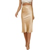 image:imageLYANER Womens Satin Silky High Waist Side Zipper Up Ruffle Hem Flared Midi Skirts Beige XLarge