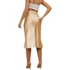 image:imageLYANER Womens Satin Silky High Waist Side Zipper Up Ruffle Hem Flared Midi Skirts Beige XLarge
