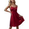 image:imageLYANER Womens Satin Silky Lace Hollow Out Spaghetti Straps Sleeveless Sexy Midi NightdressWine Red