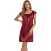 image:imageLYANER Womens Satin Silky Lace Trim Square Neck Ruffle Cap Sleeve Casual Midi Night DressWine Red