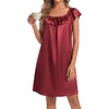 image:imageLYANER Womens Satin Silky Lace Trim Square Neck Ruffle Cap Sleeve Casual Midi Night DressWine Red