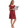 image:imageLYANER Womens Satin Silky Lace Trim Square Neck Ruffle Cap Sleeve Casual Midi Night DressWine Red