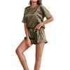 image:imageLYANER Womens Satin Silky Pajama Set Short Sleeve Tshirt With Shorts Set PJ LoungewearOlive Green