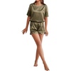 image:imageLYANER Womens Satin Silky Pajama Set Short Sleeve Tshirt With Shorts Set PJ LoungewearOlive Green
