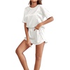 image:imageLYANER Womens Satin Silky Pajama Set Short Sleeve Tshirt With Shorts Set PJ LoungewearWhite