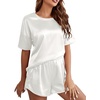 image:imageLYANER Womens Satin Silky Pajama Set Short Sleeve Tshirt With Shorts Set PJ LoungewearWhite