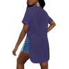 image:imageLYANER Womens Sexy Collar Neck Short Sleeve Button Down Long Shirt Slit Hem Blouse High Low TopDark Blue