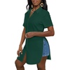 image:imageLYANER Womens Sexy Collar Neck Short Sleeve Button Down Long Shirt Slit Hem Blouse High Low TopDark Green